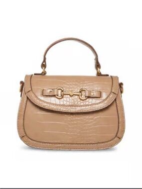 Anne Klein Croc Embossed Horsebit Satchel Crossbody Bag Chestnut
